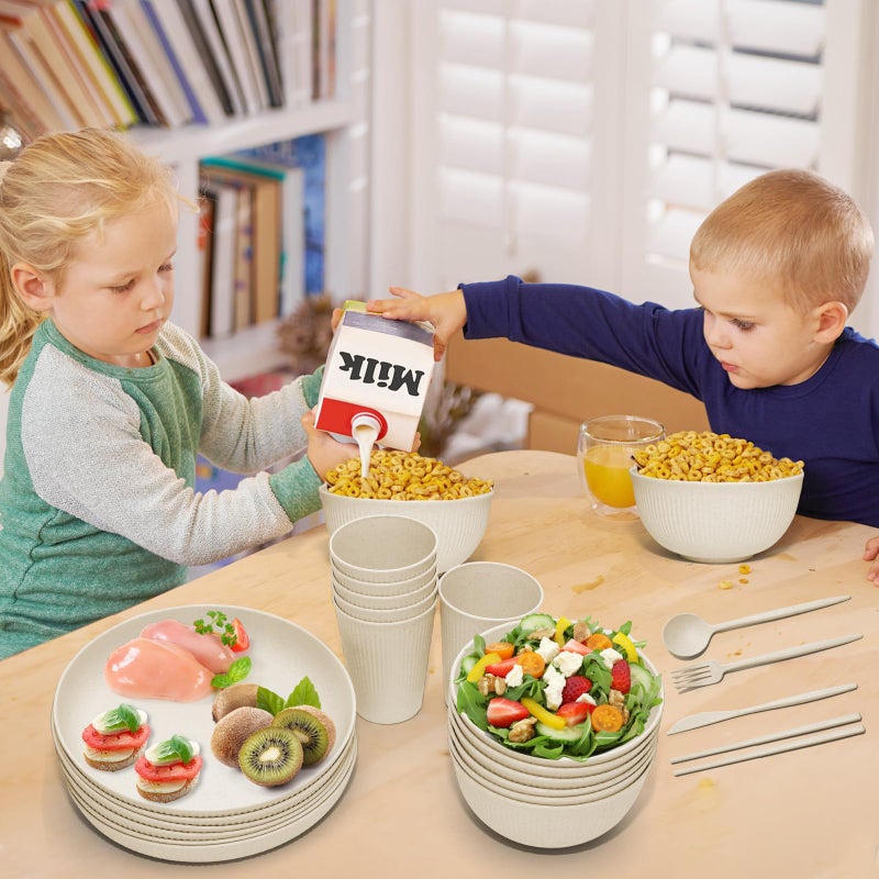 DAPIPIK Wheat Straw Dinnerware Sets -DAPIPIK 42 Piece Unbreakable Dinnerware Sets for 6  Kitchen Plates and Bowls Set  Lightweight Camping Plates Cups and Bowls Set.Dishwasher Microwave Safe Dinnerware - Image 4